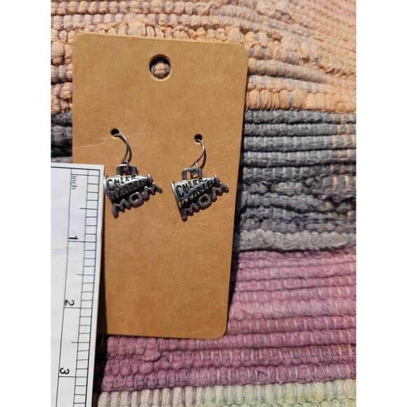 (3 for $15)~JoMa~ Silvertone Cheer Leader Mom Dangle Earrings- NWT - Picture 3 of 4